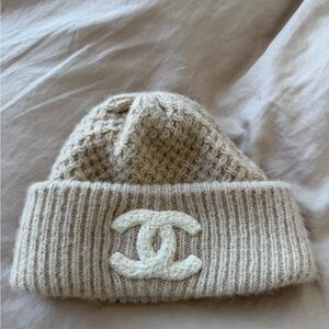 Chanel beige Knit Beanie with Embroidered Logo